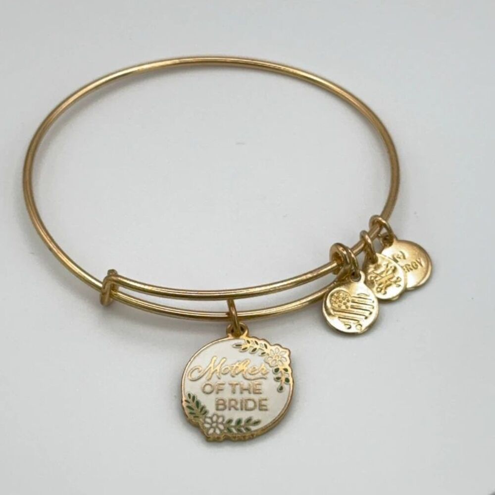 Alex and Ani Mother of the Bride Expandable Charm Bangle Bracelet - Gold Tone - Picture 2 of 7